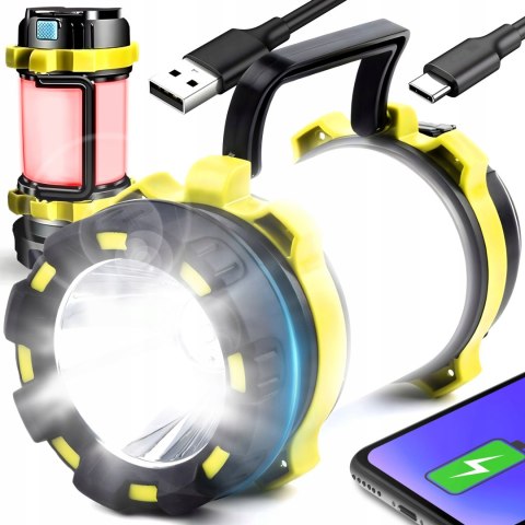 Mocna Latarka Lampa Warsztatowa Wojskowa Akumulatorowa Led Usb Z Uchwytem