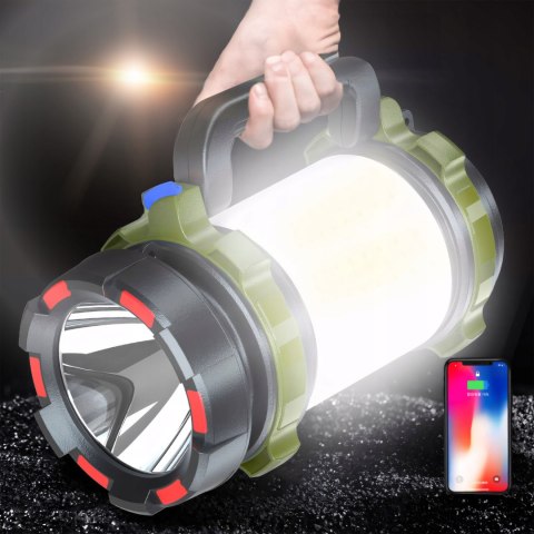 Mocna Latarka Lampa Warsztatowa Wojskowa Akumulatorowa Led Usb Z Uchwytem