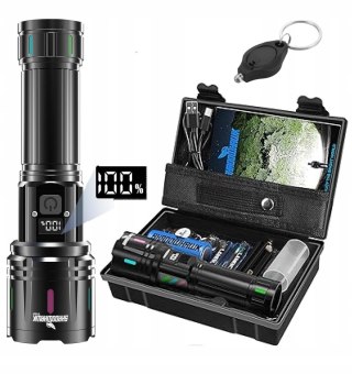Mocna Latarka Led 30000 Lm Taktyczna Wojskowa Z Powerbank Lcd Uv Shad0whawk