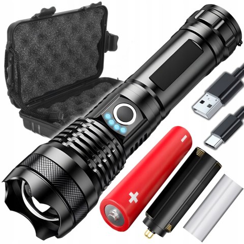 Mocna Latarka Taktyczna Led Xhp90 Zoom Survivalowa Cree Akumulatorowa Usb