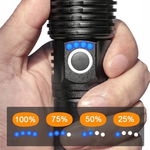 Mocna Latarka Taktyczna Led Xhp90 Zoom Survivalowa Cree Akumulatorowa Usb