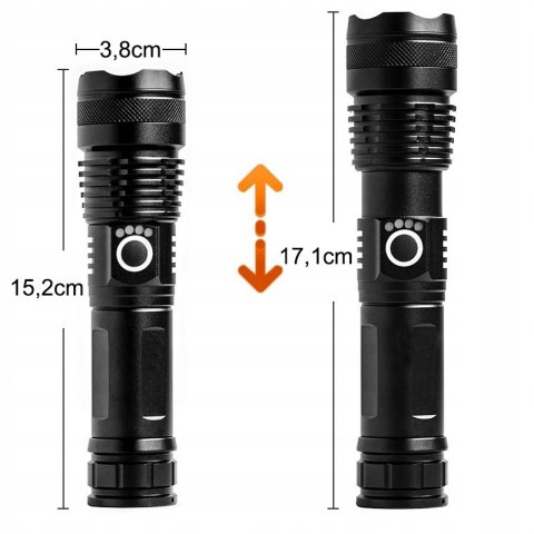 Mocna Latarka Taktyczna Led Xhp90 Zoom Survivalowa Cree Akumulatorowa Usb
