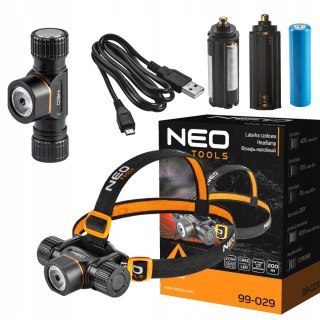 Neo Latarka Czołowa Akumul/Bateryjna Usb 2000Lm Czołówka Zasięg 200M 99-029