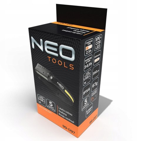 Neo Latarka Czołowa Cob+Xpe Led Belt 2W1 Usb-C Ipx4 350Lm Sensor 99-097