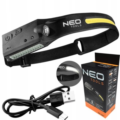 Neo Latarka Czołowa Cob+Xpe Led Belt 2W1 Usb-C Ipx4 350Lm Sensor 99-097