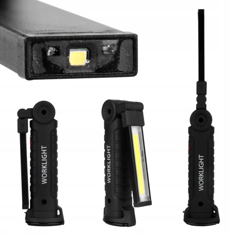 Latarka Akumulatorowa Led Lampa Warsztatowa Hak Magnes Czarna