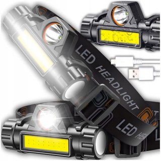 Latarka Czołowa Cob 4W1 Lampka Czołówka Z Magnesem Czarna Led
