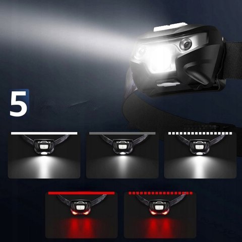 Latarka Czołowa Czołówka Aku Lampa Led 5 Trybów + Kabel Usb Na Głowę