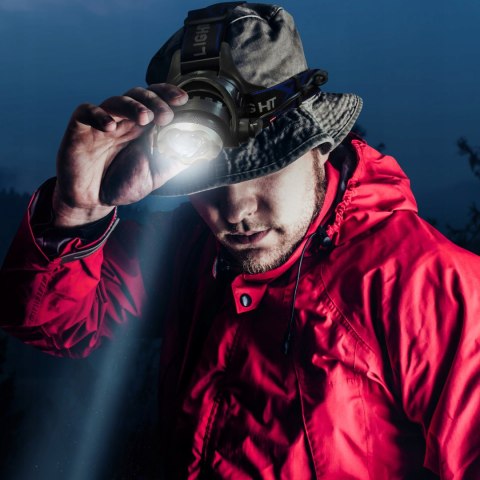 Latarka Czołowa Czołówka Led Mocna Cob Lampka Xxl Na Głowę Niebieska