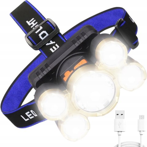 Latarka Czołowa Mocna Turystyczna Dla Mechanika Czołówka 5 X Led Kabel Usb