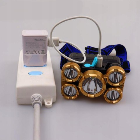 Latarka Czołowa Mocna Turystyczna Dla Mechanika Czołówka 5 X Led Kabel Usb