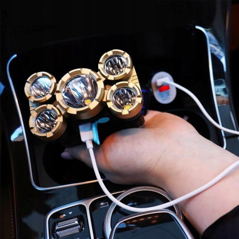 Latarka Czołowa Mocna Turystyczna Dla Mechanika Czołówka 5 X Led Kabel Usb