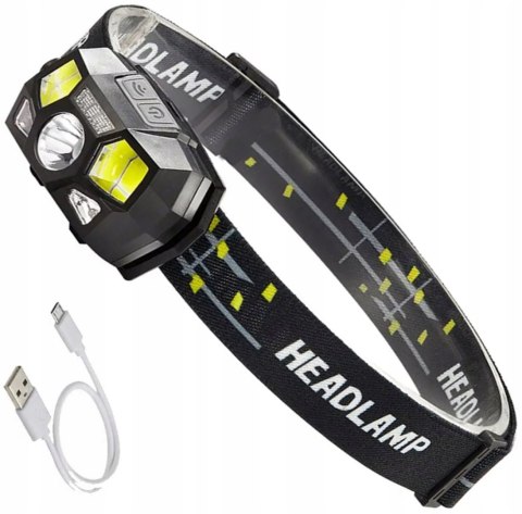 Latarka Lampka Czołowa Led Cob Czołówka Warsztatowa Usb Wodoodporna Zd112