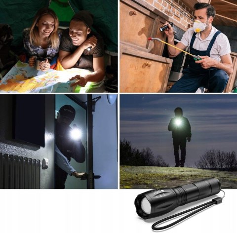Latarka Led 4 Szt Zestaw Taktyczna Akumulatorowa Led Cree Xm-L T6 I Q5 Zoom