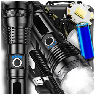 Latarka Led Mocna Akumulatorowa Taktyczna Zoom Biwakowa Usb-C Wodoodporna