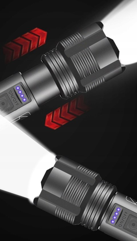 Latarka Led Taktyczna Mega Mocna Na Akumulator Xxl Mocna Czarna