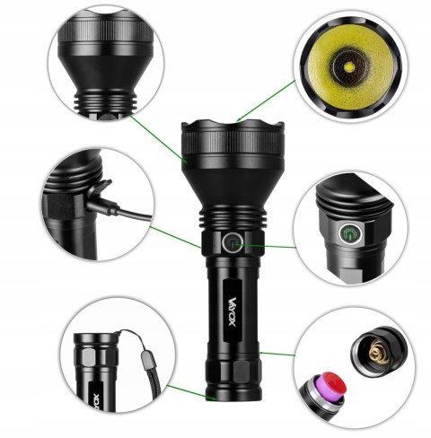 Latarka Led Taktyczna Wojskowa Lampa Akumulatorowa Ipx5 Usb-C Edc Pro Vayox