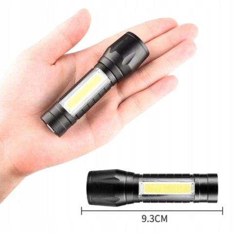 Mała Mocna Latarka Taktyczna Led Cob Zoom T6 Usb Czarna Kabel