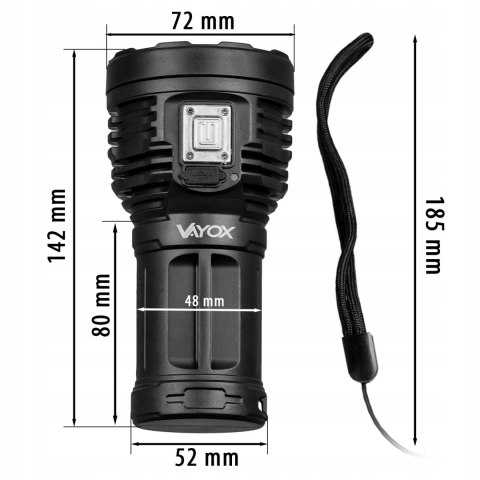 Mocna Latarka Led Szperacz Akumulatorowa Światło Boczne Usb-C 600Lm Vayox