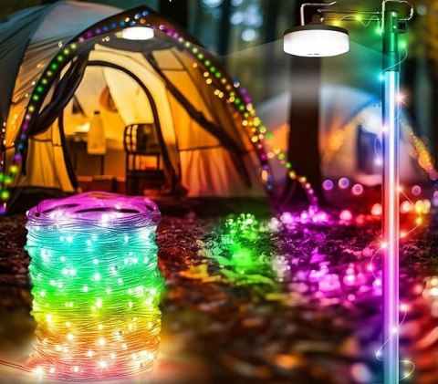 Lampa Kempingowa Biwakowa Akumulatorowa Led Girlanda Na Rolce 10M Rgb Ipx4