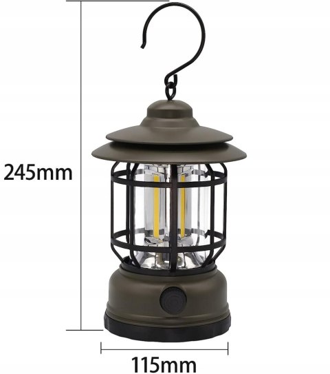 Lampa Kempingowa Turystyczna Latarnia Akumulator Hak Mocna Szara