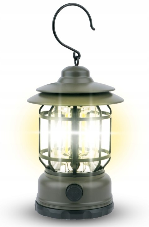 Lampa Kempingowa Turystyczna Latarnia Akumulator Hak Mocna Szara