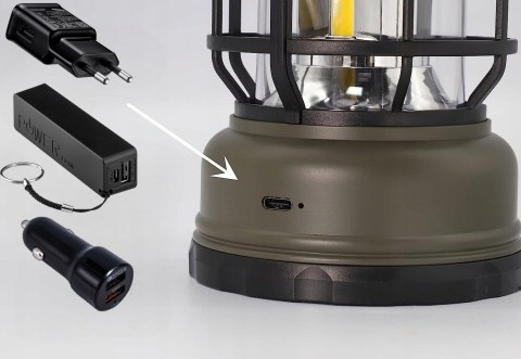 Lampa Kempingowa Turystyczna Latarnia Akumulator Hak Mocna Szara