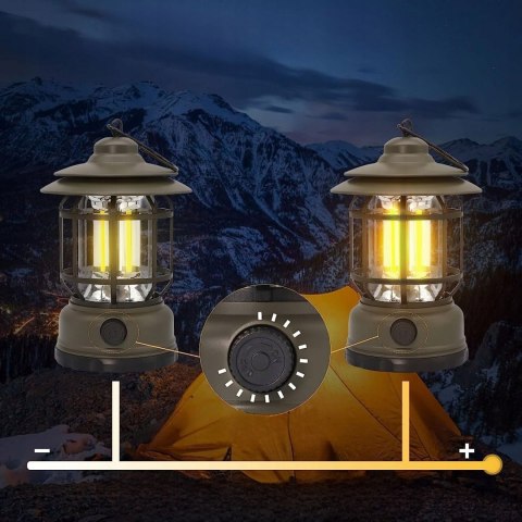 Lampa Kempingowa Turystyczna Latarnia Akumulator Hak Mocna Szara