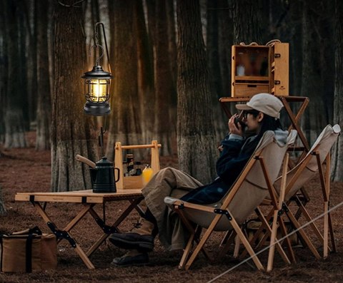 Lampa Kempingowa Turystyczna Latarnia Akumulator Hak Mocna Szara