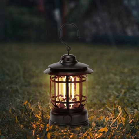 Lampa Kempingowa Turystyczna Latarnia Akumulator Hak Mocna Szara