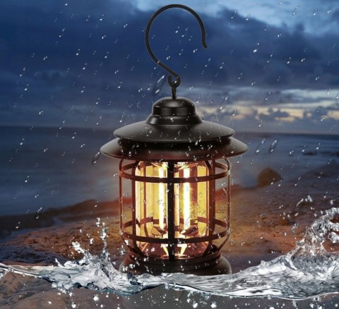 Lampa Kempingowa Turystyczna Latarnia Akumulator Hak Mocna Szara