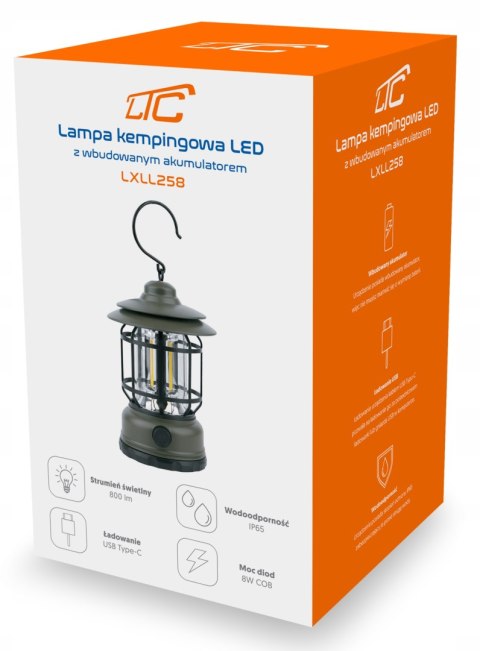 Lampa Kempingowa Turystyczna Latarnia Akumulator Hak Mocna Szara