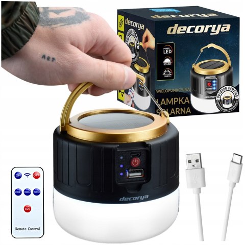 Lampa Latarka Kempingowa Led Solarna Usb Baterie Mocna Czarna