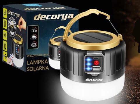 Lampa Latarka Kempingowa Led Solarna Usb Baterie Mocna Czarna