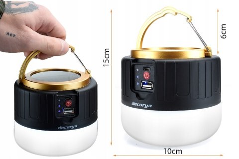 Lampa Latarka Kempingowa Led Solarna Usb Baterie Mocna Czarna