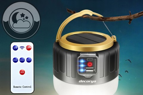 Lampa Latarka Kempingowa Led Solarna Usb Baterie Mocna Czarna