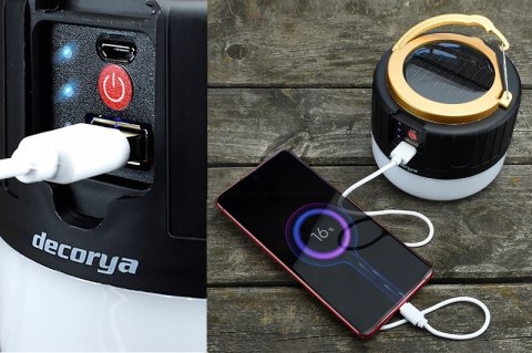 Lampa Latarka Kempingowa Led Solarna Usb Baterie Mocna Czarna