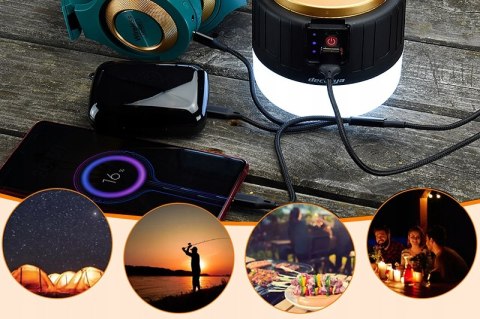 Lampa Latarka Kempingowa Led Solarna Usb Baterie Mocna Czarna