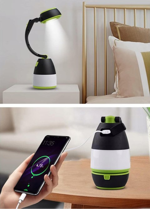 Lampa Turystyczna Led Latarka Kempingowa Powerbank Mocna Czarna