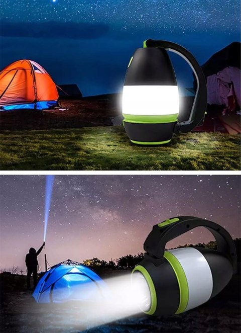 Lampa Turystyczna Led Latarka Kempingowa Powerbank Mocna Czarna