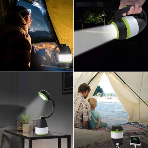 Lampa Turystyczna Led Latarka Kempingowa Powerbank Mocna Czarna