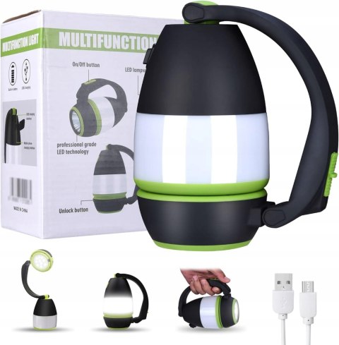 Lampa Turystyczna Led Latarka Kempingowa Powerbank Mocna Czarna