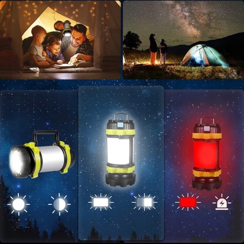 Lampa Turystyczna Led Latarka Kempingowa Powerbank Mocna Żółta