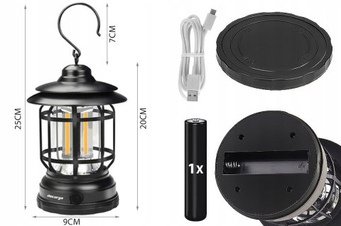 Lampka Turystyczna Led Decorya Z Akumulatorem I Uchwytami Czarne