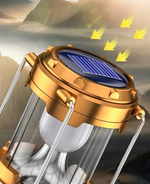 Lampka Turystyczna Led Latarka Kempingowa Solarna Mocna Złota