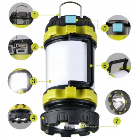 Latarka Szperacz Akumulatorowa Powerbank Światło Lampa Kempingowa Reflektor