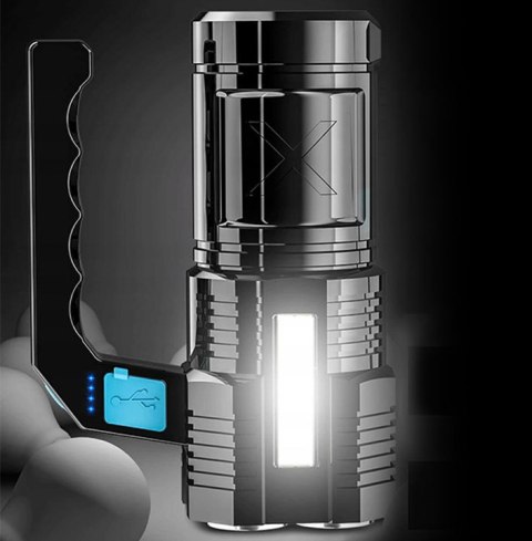 Mocna Akumulatorowa Latarka Wojskowa Taktyczna Reflektor Szperacz Led Usb