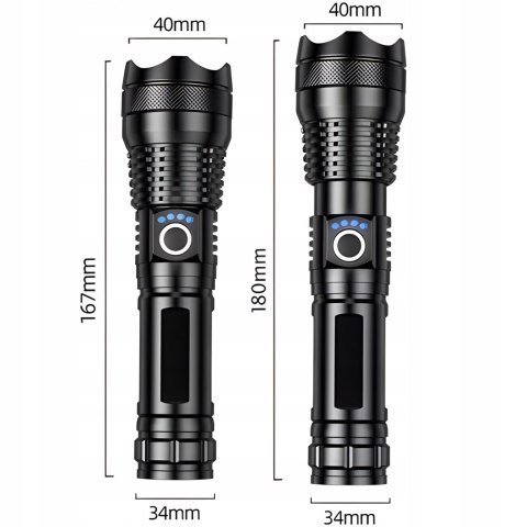 Mocna Latarka Led Taktyczna Xhp90 Zoom Wojskowa Wodoodporna Akumulator Etui