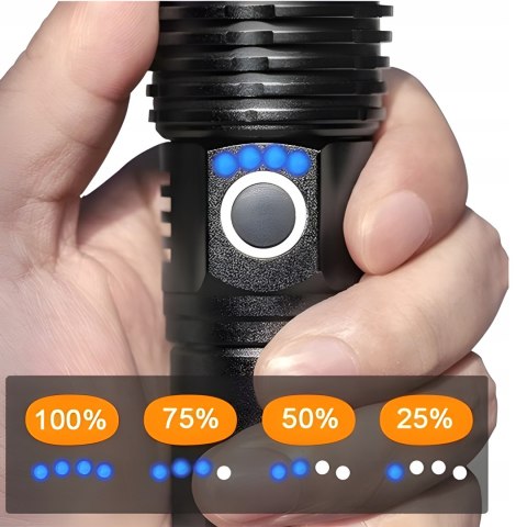 Mocna Latarka Led Taktyczna Xhp90 Zoom Wojskowa Wodoodporna Akumulator Etui
