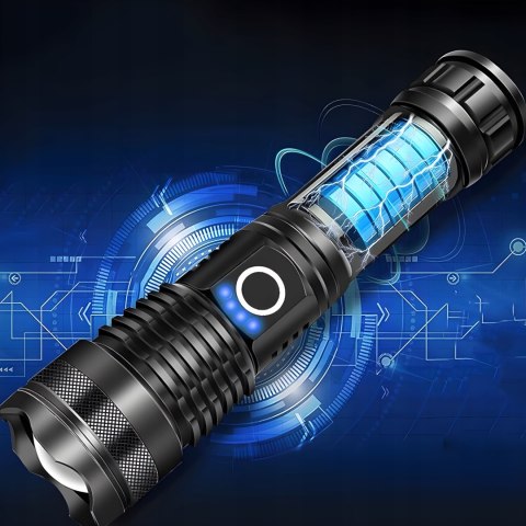 Mocna Latarka Led Taktyczna Xhp90 Zoom Wojskowa Wodoodporna Akumulator Etui